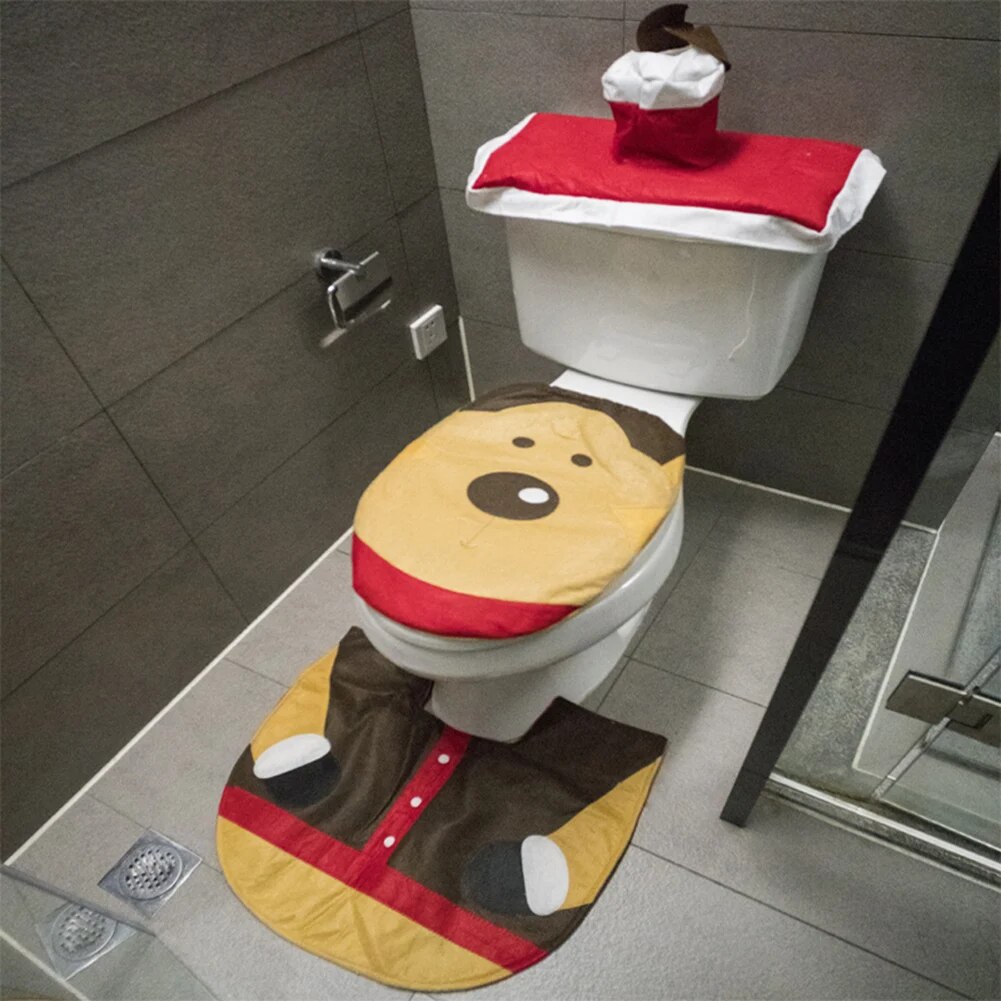 New Cute Christmas Toilet Seat Covers: Santa Claus Bathroom Mat Xmas Supplies for Home 2024