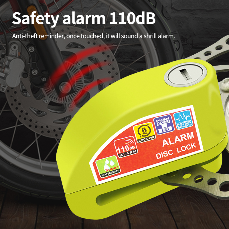 Wheel Disc Brake Waterproof Anti-Theft Alarm Lock, Aluminum Alloy Safety Moto Lock