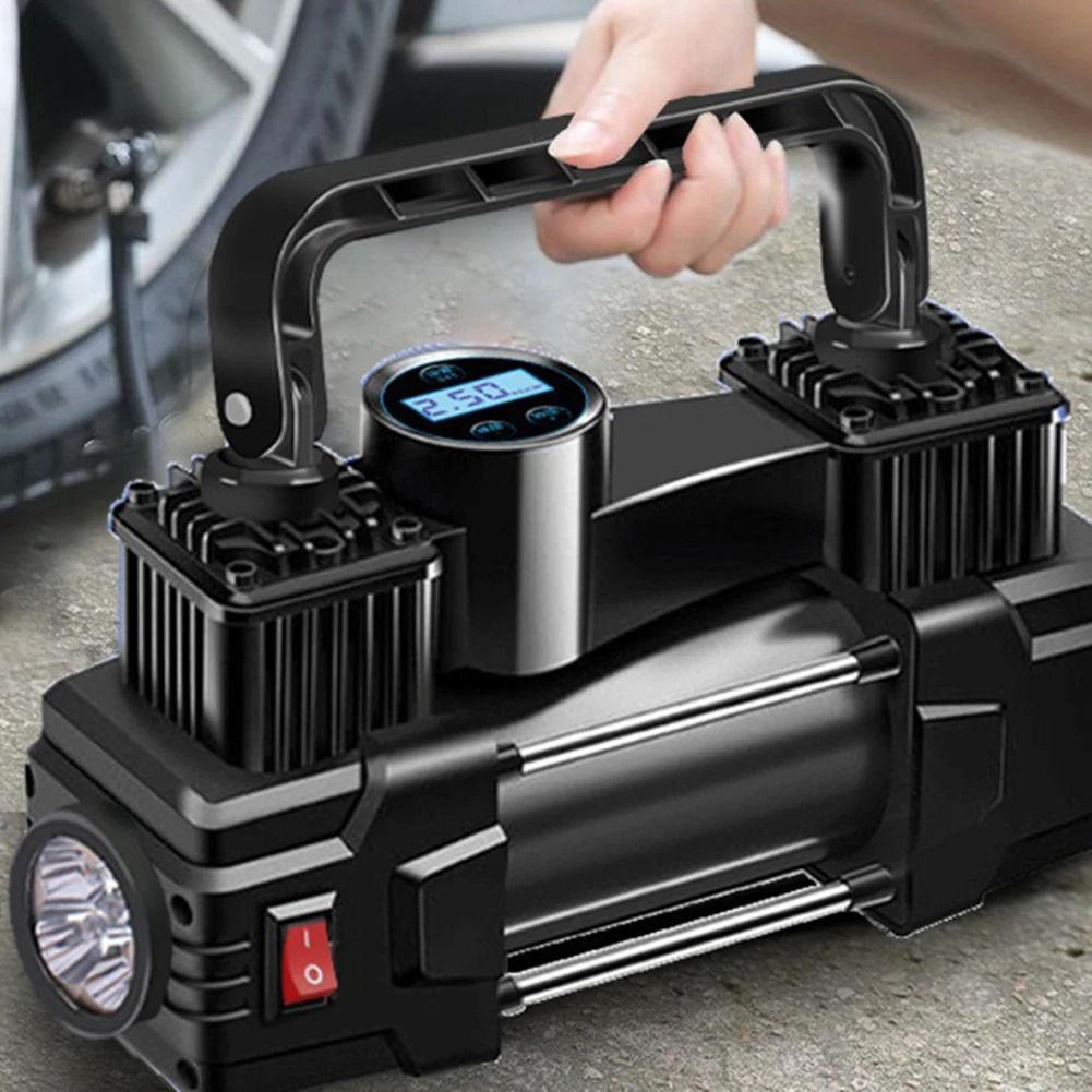 Mini Air Compressor 12V 150PSI Dual Cylinder Heavy Duty Tire Inflator with LED Light