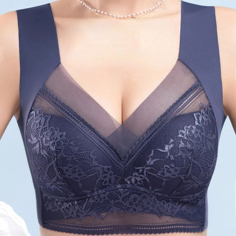 Womens Seamless Ice Silk Push Up Lace Wireless Bra