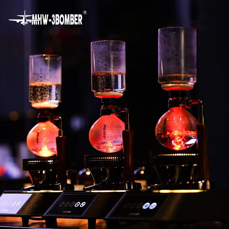 MHW-3BOMBER Japanese Siphon Coffee Maker – Premium Vacuum Brewer with Wooden Handle, 1–3 Cup Glass Drip System