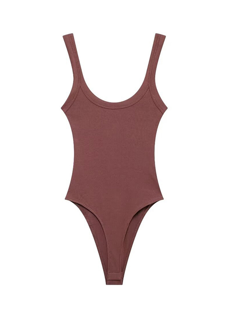 Comfortable, Stretchy Womens Bodysuit, Sexy Fashion Playsuit with Snap Button, Skinny Ribbed O Neck Design