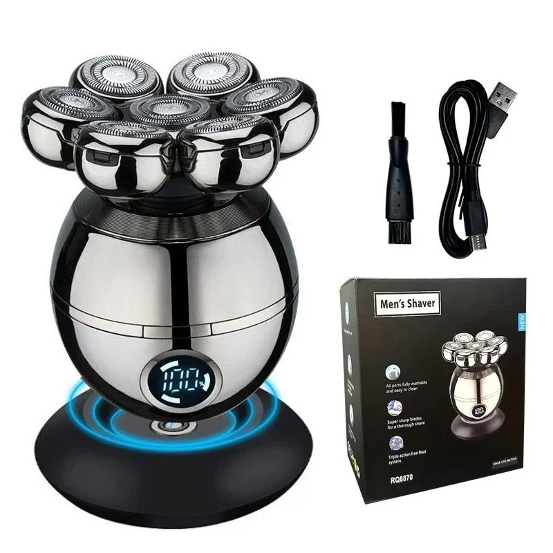 Newest 5 in 1 Electric Shaver 7D Floating Cutter Head Bald Hair Clipper with Wireless Charging