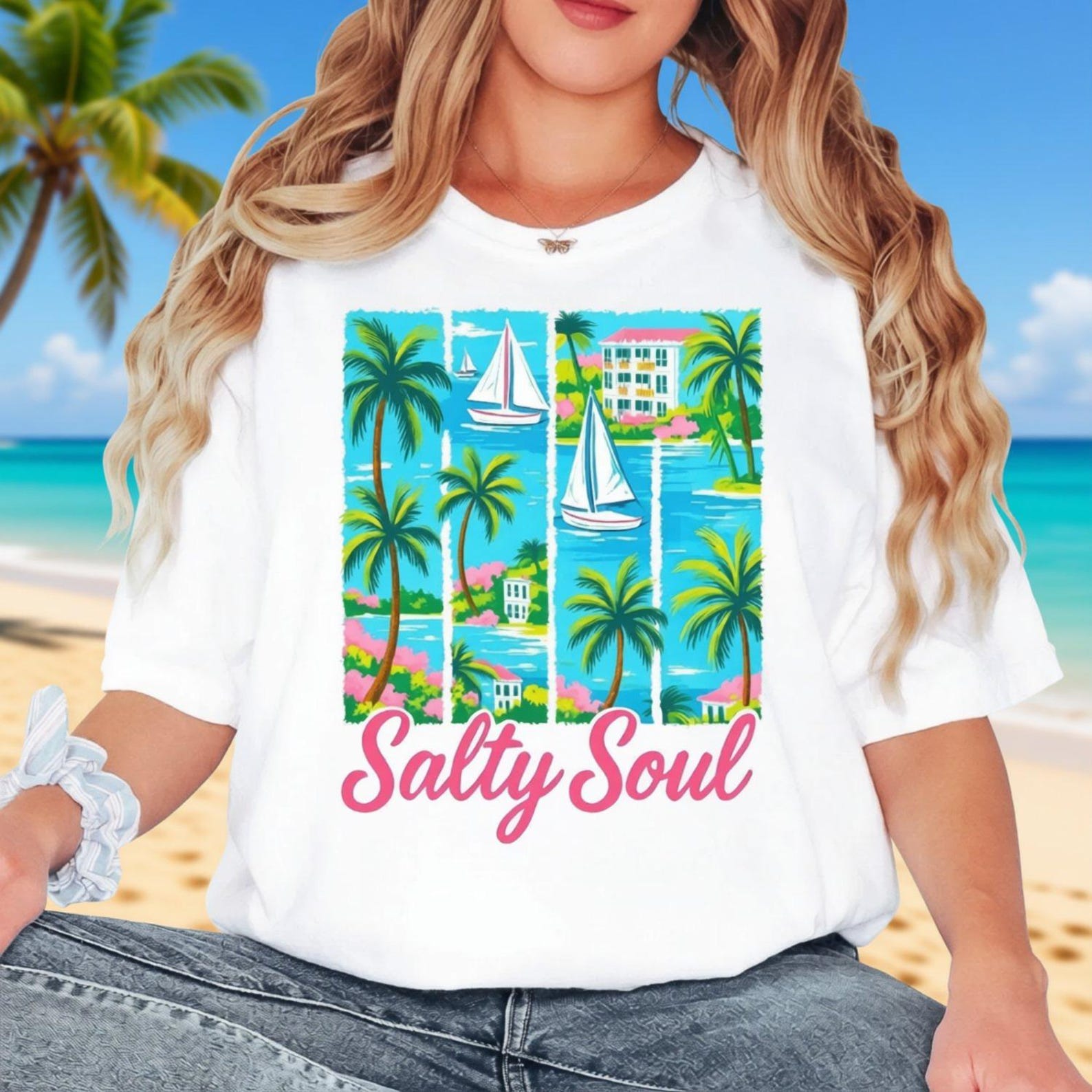 Comfort Colors Beach Vacation Shirt | Salty Soul Coastal Palm Graphic Tee for Summer & Ocean Lovers
