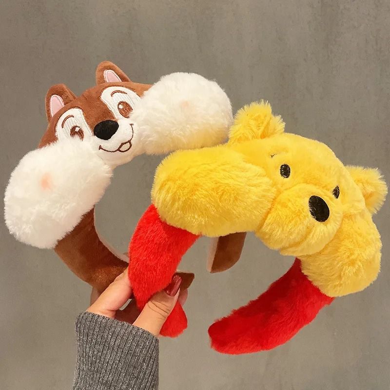 Disney Character Plush Hair Hoop – Cartoon Winnie & Strawberry Bear Face Wash Headband