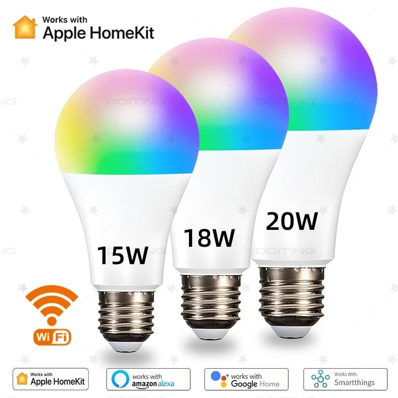 Homekit WiFi E27 Smart Dimmable Bulb RGBCW Voice Control for Alexa Siri Google Home