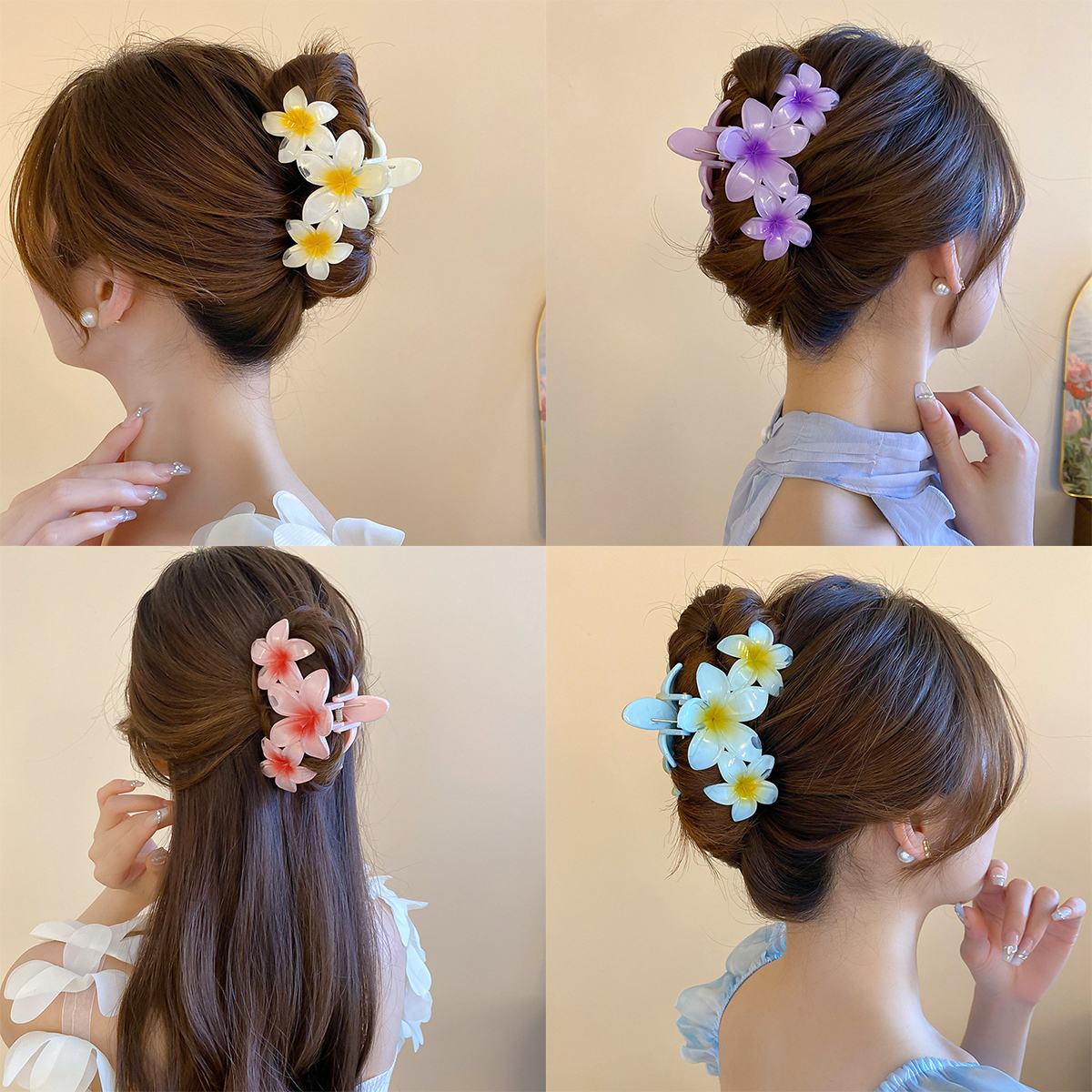 Candy Color Flower Hair Clip for Women & Girls - Sweet Gradient Shark Clip Headwear