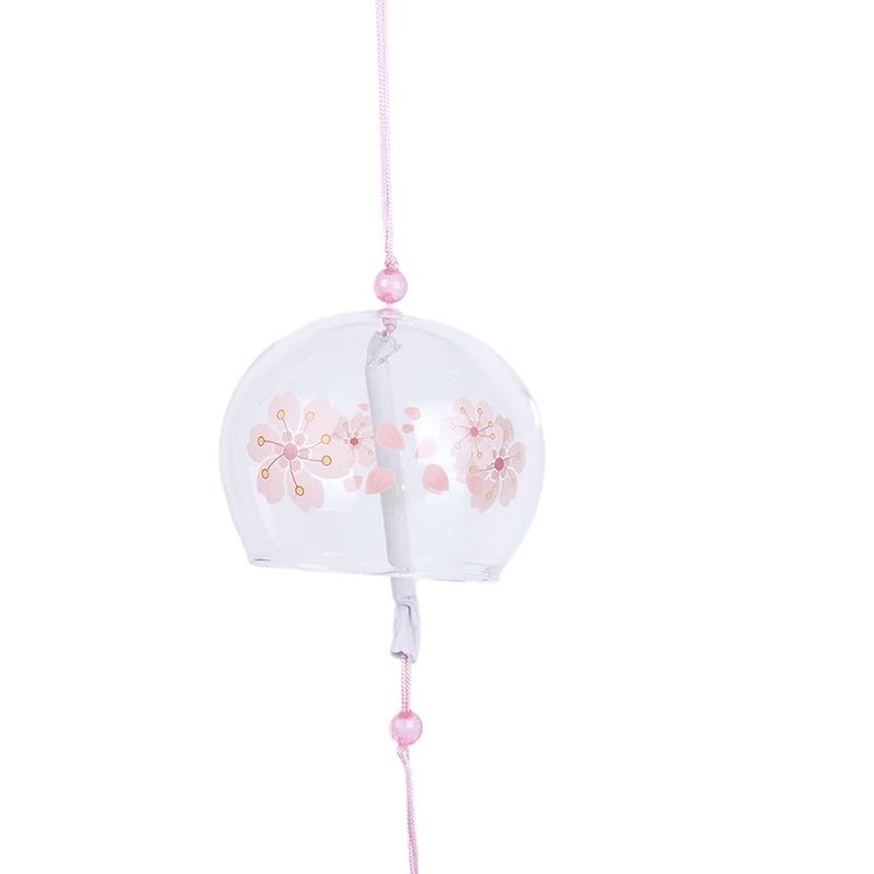 Japanese Sakura Glass Wind Chimes | Hand-Painted Cherry Blossom Hanging Craft