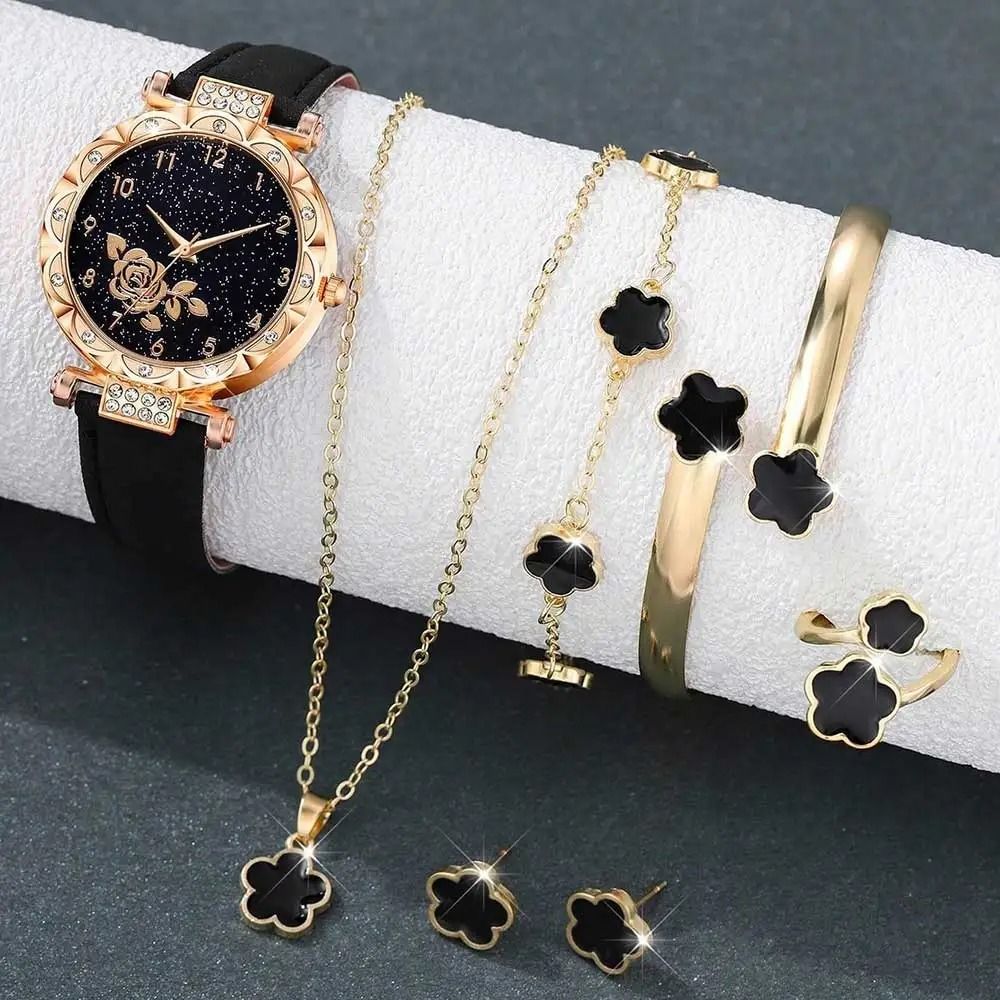 7-Piece Flower Element Watch & Jewelry Suite – Complete Fashionable Quartz Timepiece