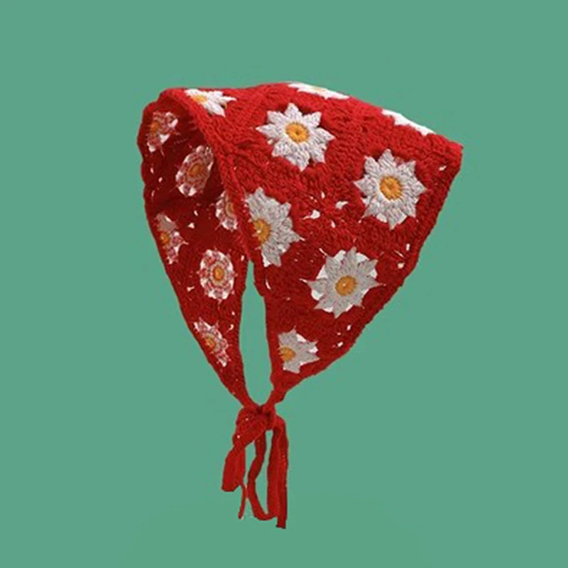 Korean Sweet Handmade Crochet Headband Scarf, Stylish Triangle Design for Women