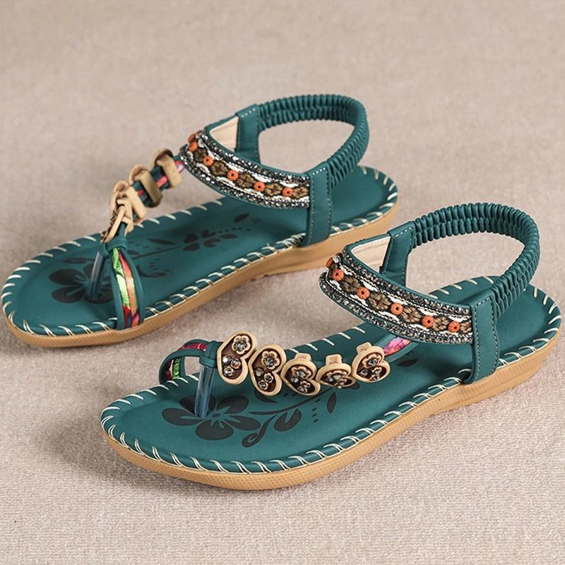 Women bohemia style low heel sandals breathable casual beach summer shoes