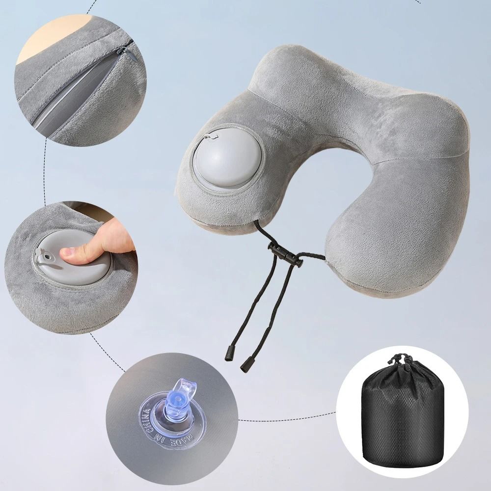 U Shaped Inflatable Travel Pillow with Press to Inflate Design