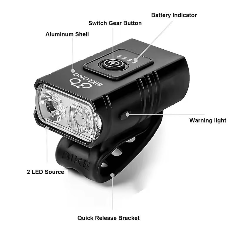 USB Rechargeable Bike Light Set Front LED Headlight and Taillight