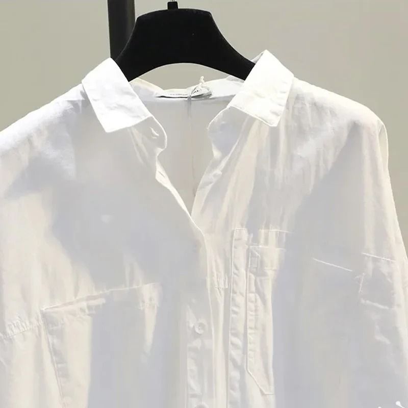 Long Sleeve White Women Shirt Casual Loose Office Button Blouse