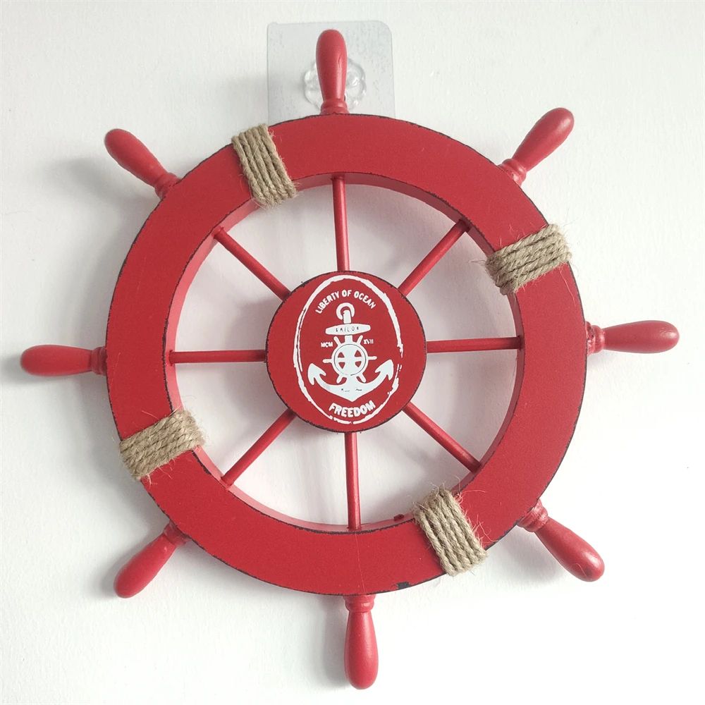 Nautical Ship Wheel Wall Decor – Vintage Mediterranean Wooden Boat Helm Coastal Beach Wall Art