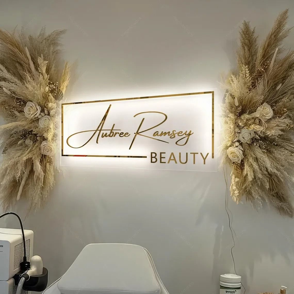 Custom Backlit Business Logo Sign | LED Acrylic & Metal Salon Signage