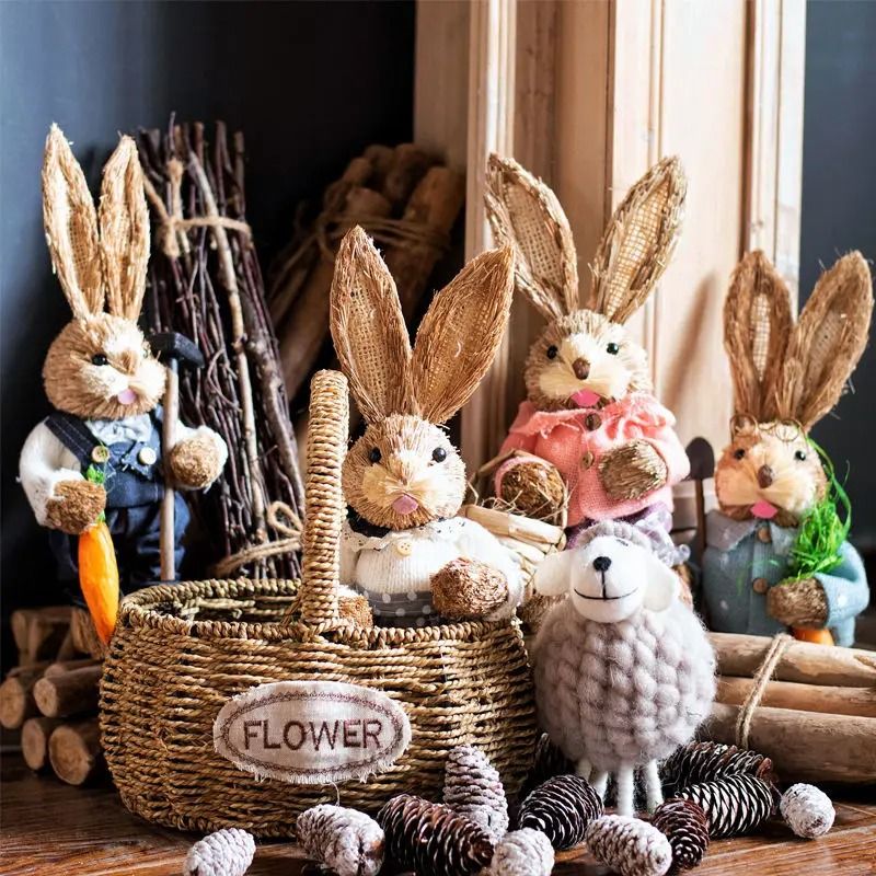 Easter Straw Rabbit Ornament – High-Definition Artisanal Bunny Figurine