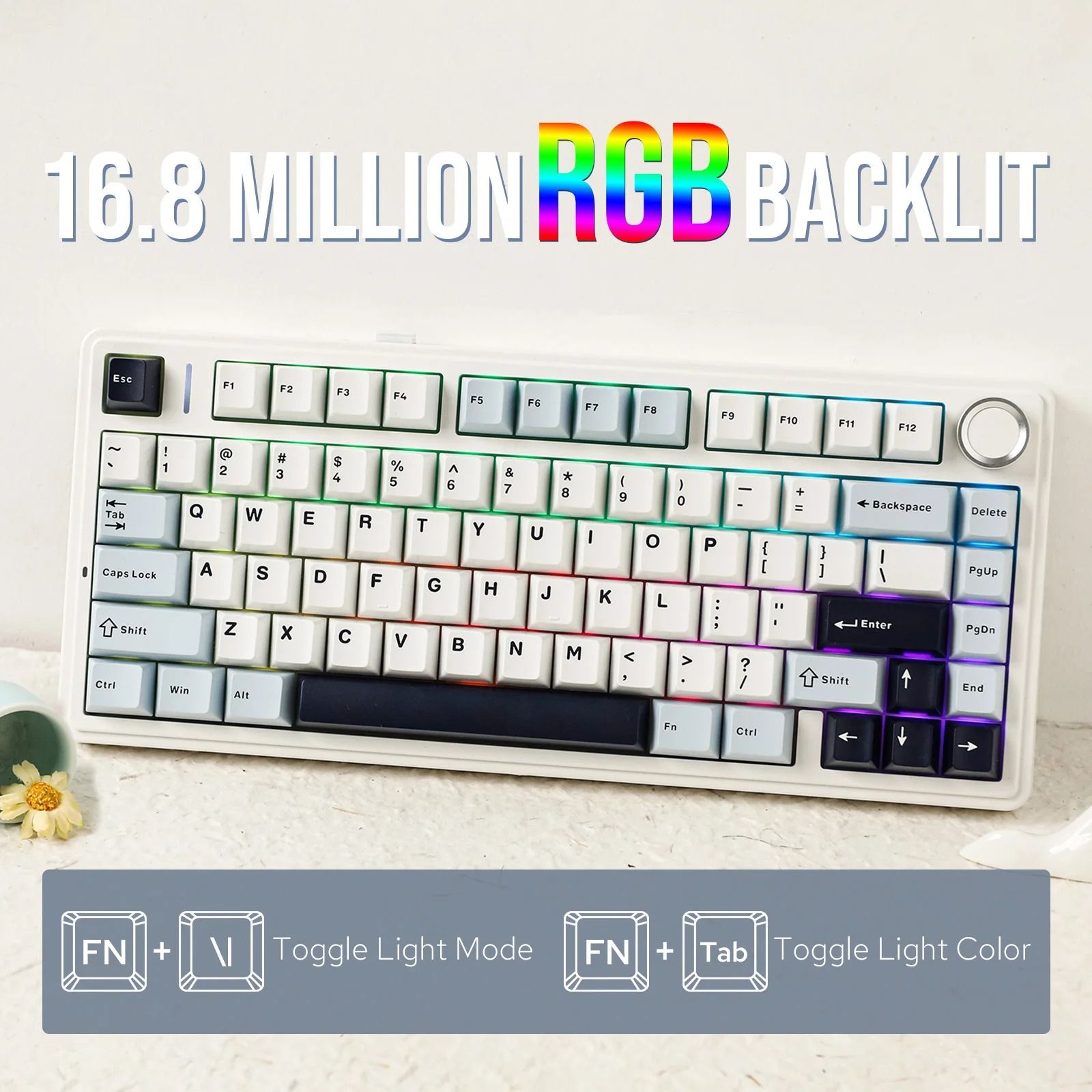 Compact Wireless RGB Keyboard with Gasket Structure and Knob Control