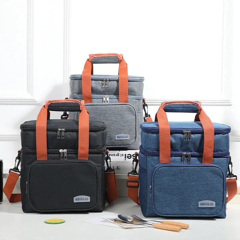 Double Layer Lunch Bag Large Capacity Insulated Cooler Tote