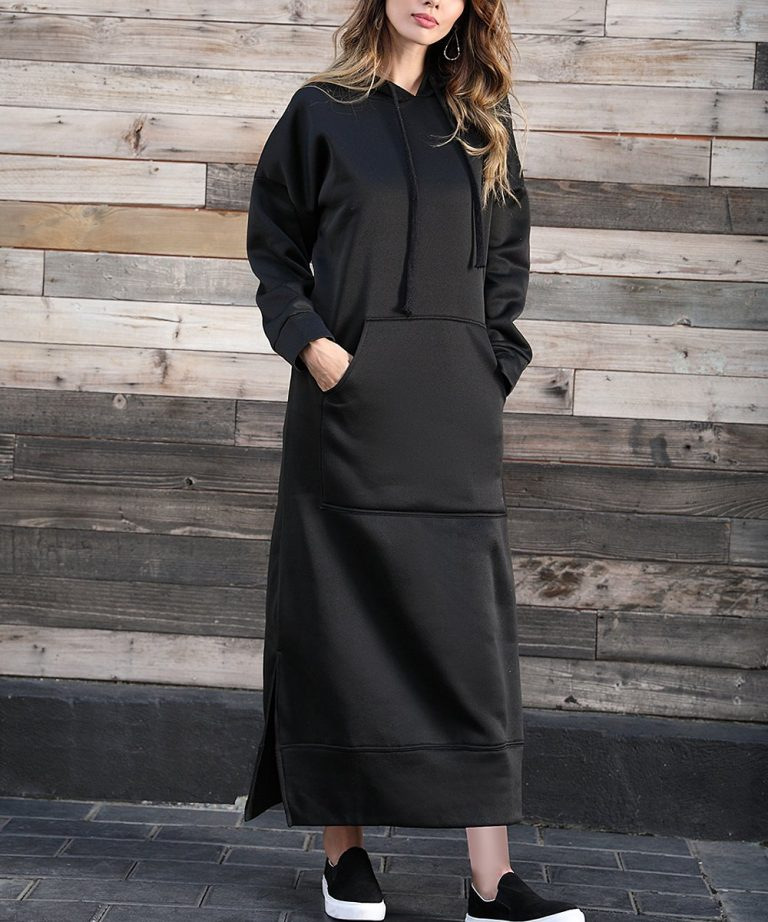 Winter Warm Midi Robe Hooded Long Sweatshirt Dress Casual Vestidos