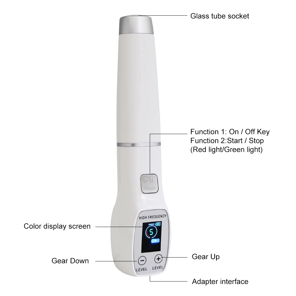 High Frequency Electrode Wand Glass Tube Electrotherapy Acne Spot Remover, Skin Care Facial Therapy