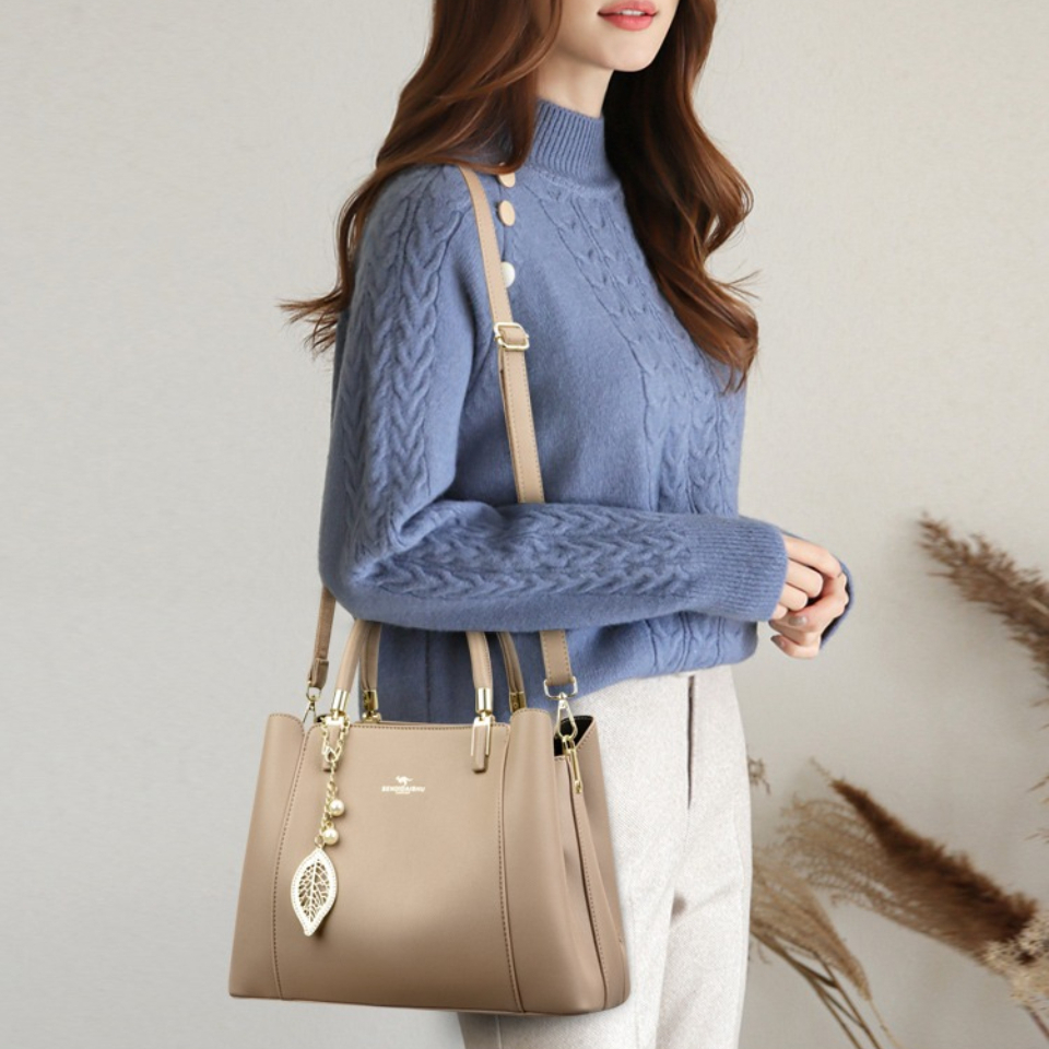 Luxury Women 3-Layer Leather Tote Bag, Stylish, Spacious, and Durable Crossbody Handbag