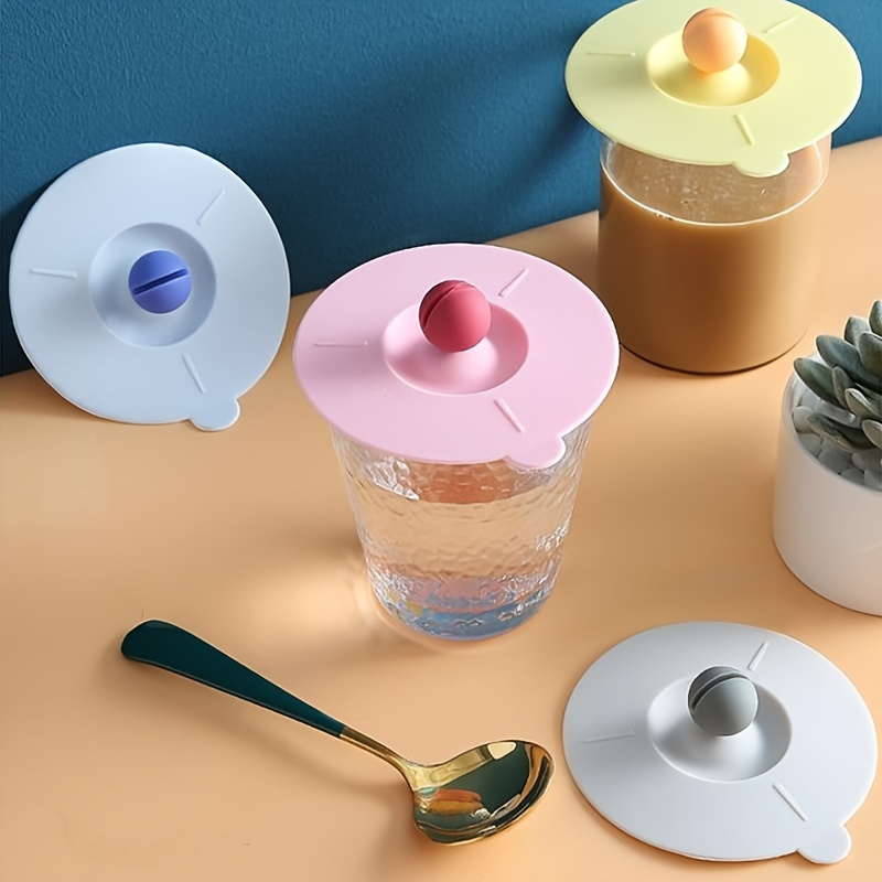 Round Heat-Resistant Lid Cover Non-toxic Silicone Universal Cup Lid with Spoon Holder