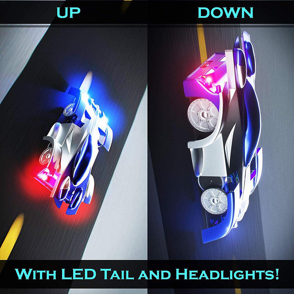 Remote Control Wall Climbing Car with LED Lights - USB Rechargeable, Lightweight, Strong ABS