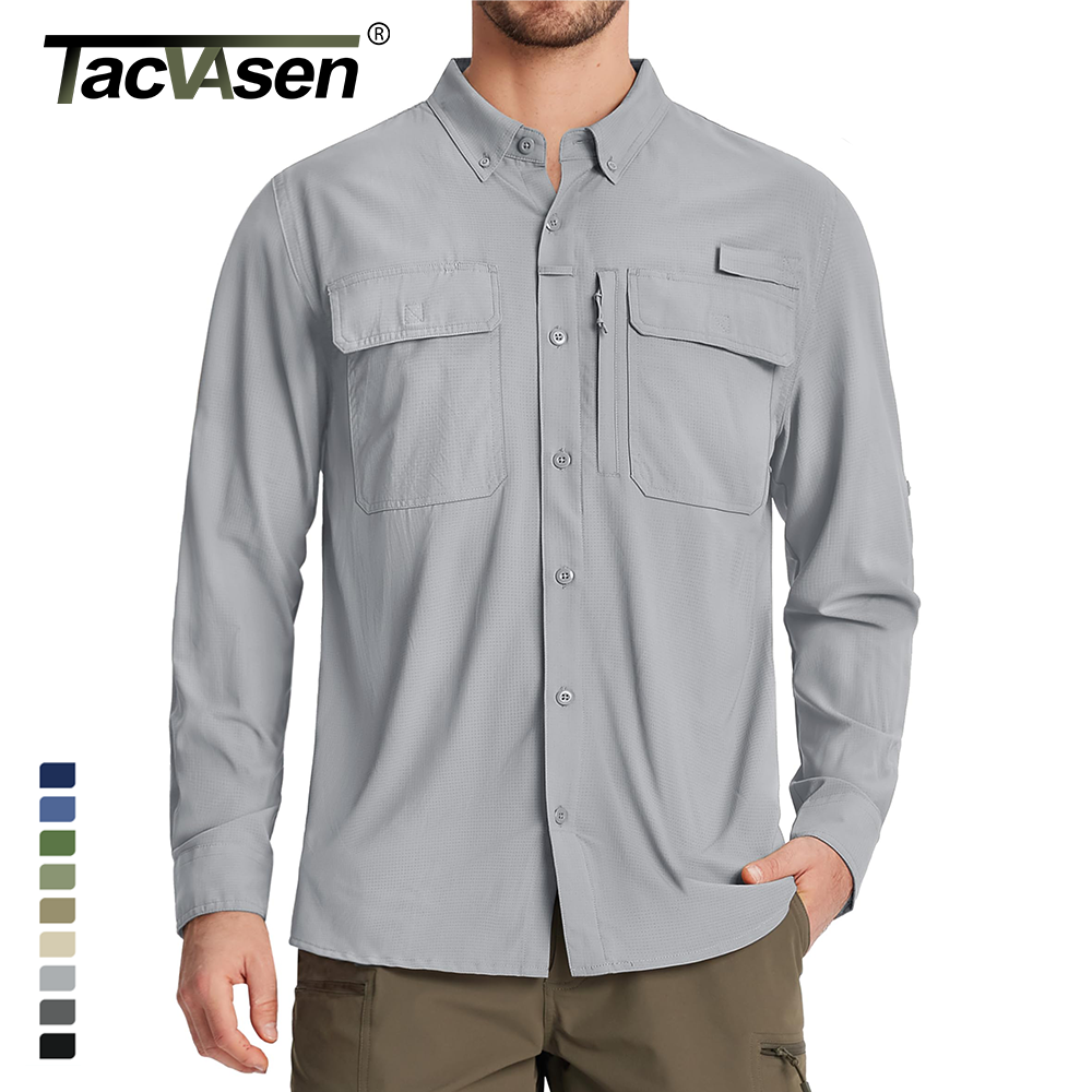 Men Fishing Shirt, Quick-Dry Long Sleeve Mesh Breathable Outdoor Shirt for Hiking, Work & Cargo