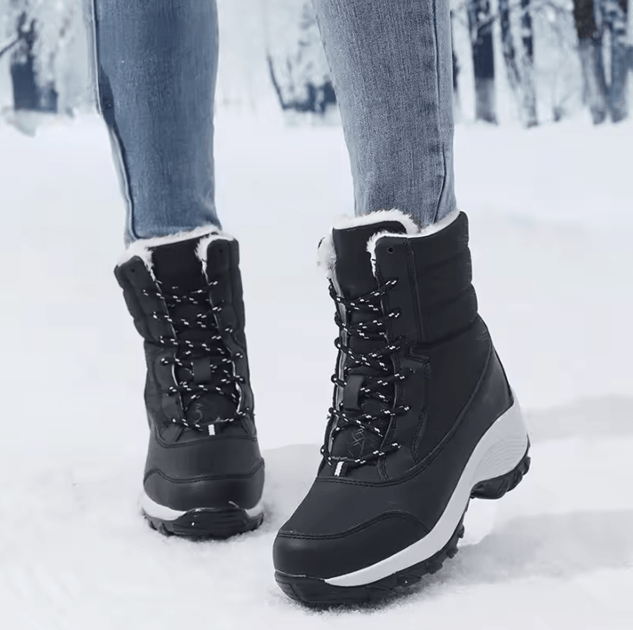 Waterproof Womens Snow Boots with Fur Lining and Non-Slip Platform Sole