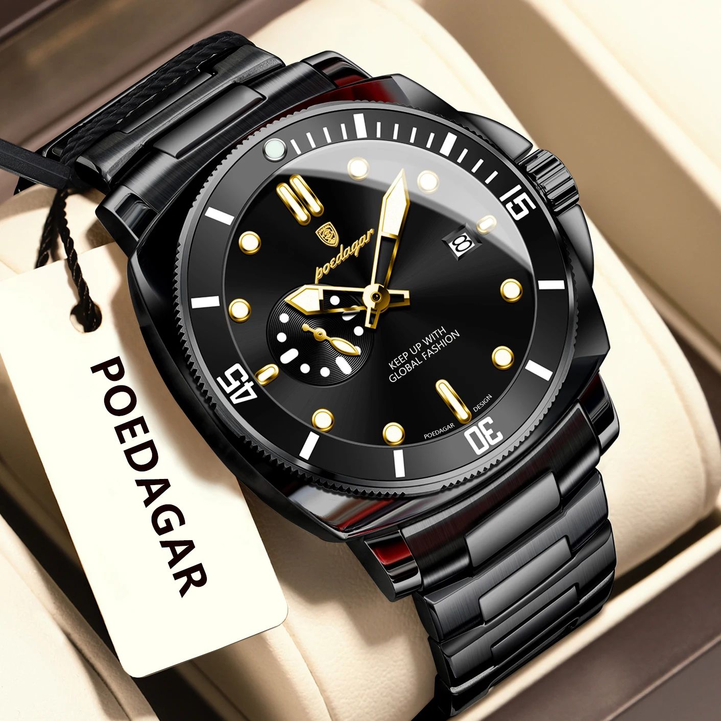 POEDAGAR Luxury Waterproof Men's Quartz Watch with Luminous Date & Dual Time
