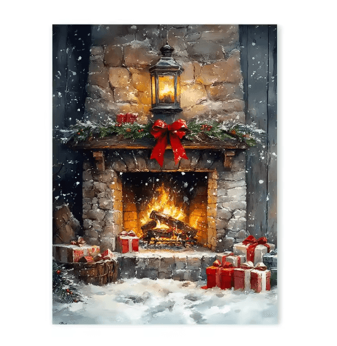 Vintage Red Truck Christmas Canvas Wall Art – Nordic Winter Scene Holiday Decor