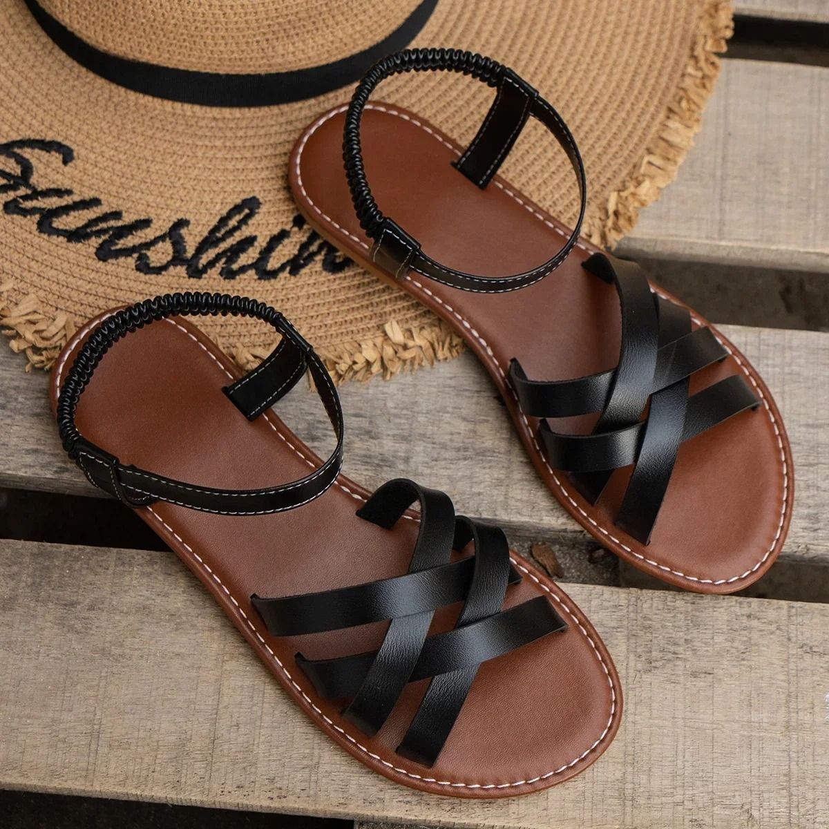 Womens Flat Sandals Lightweight Comfort Sandals With Elastic Band Easy Fit