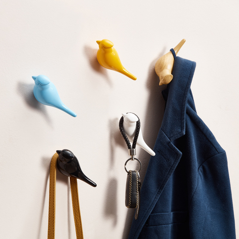 Creative Bird Wall Hook Resin Wood Grain Design, Animal Shaped Coat Hook