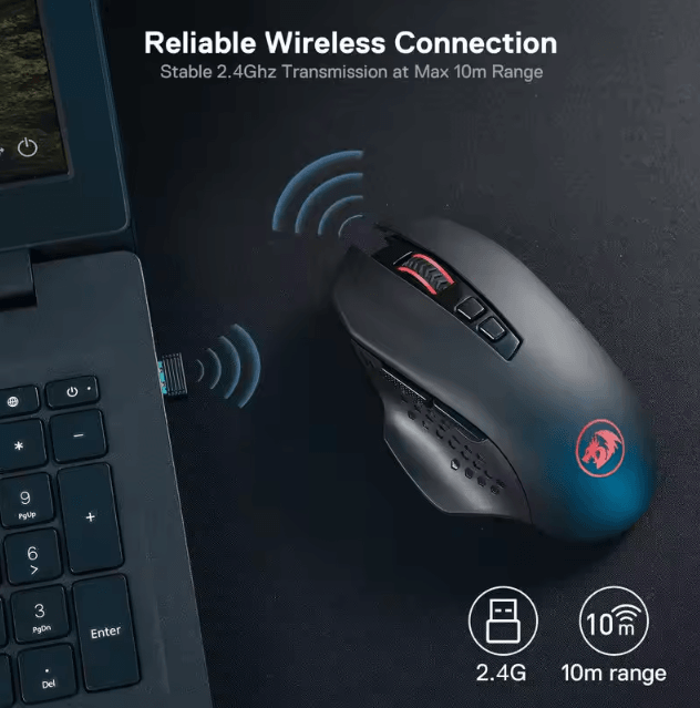 Redragon M656 Gainer Wireless Gaming Mouse 4000 DPI 2.4Ghz with 7 Macro Buttons and Red Backlight