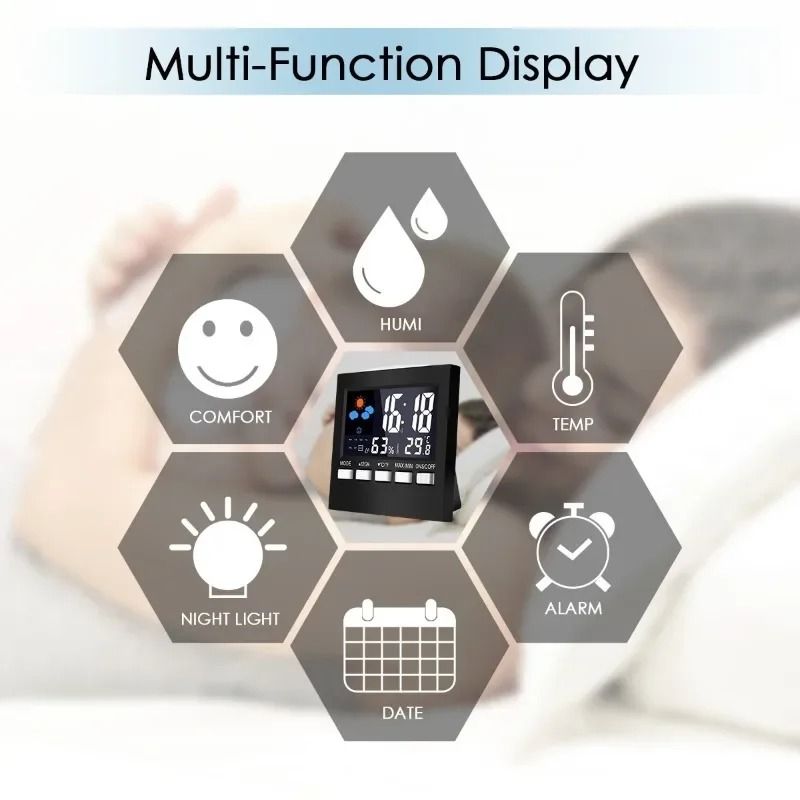 Smart LCD Weather Station with Indoor Temperature Humidity Monitor Alarm Clock