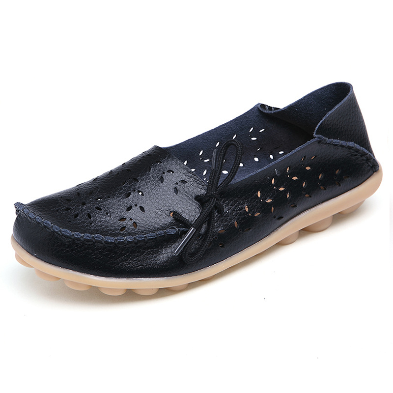 Soft Genuine Leather Womens Flats, Casual Breathable Slip-On Loafers & Summer Driving Shoes
