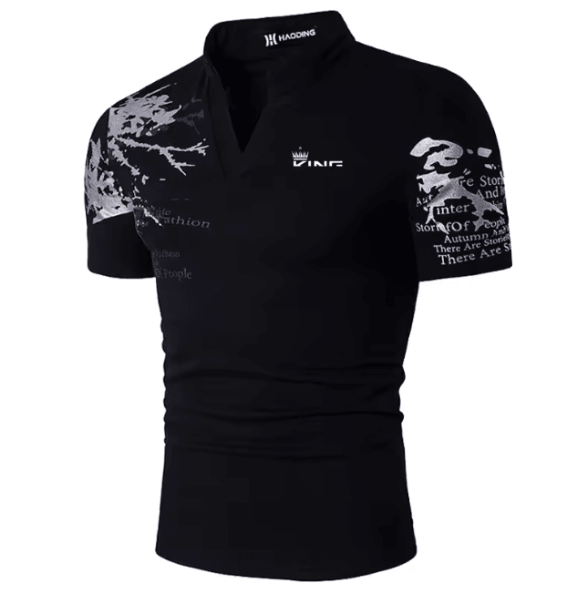 Mens Graphic Polo Shirt V Neck Short Sleeve Street Style