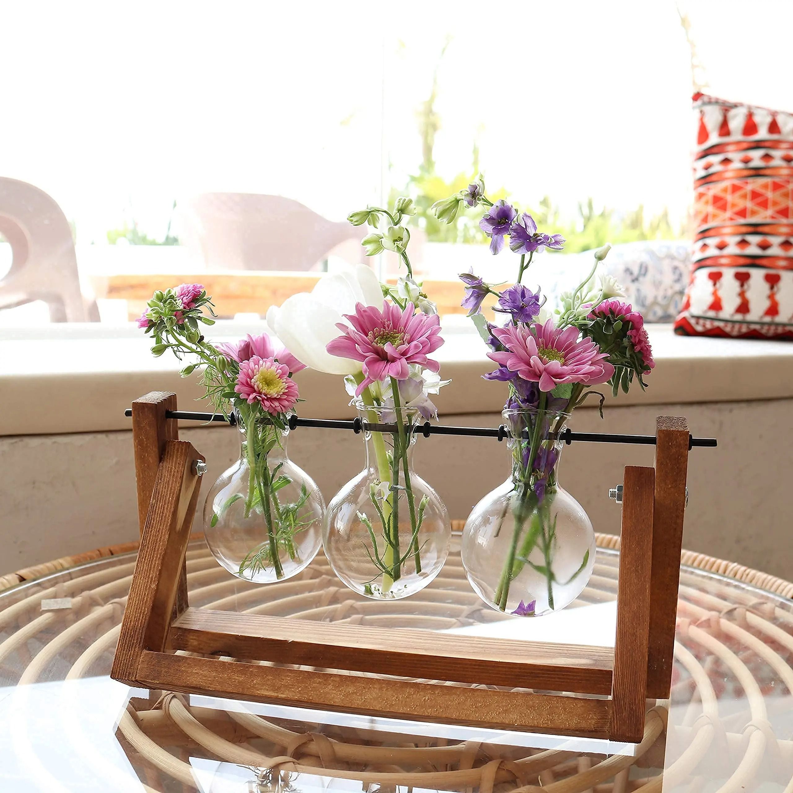 Hydroponic Plant Vase with Wooden Stand