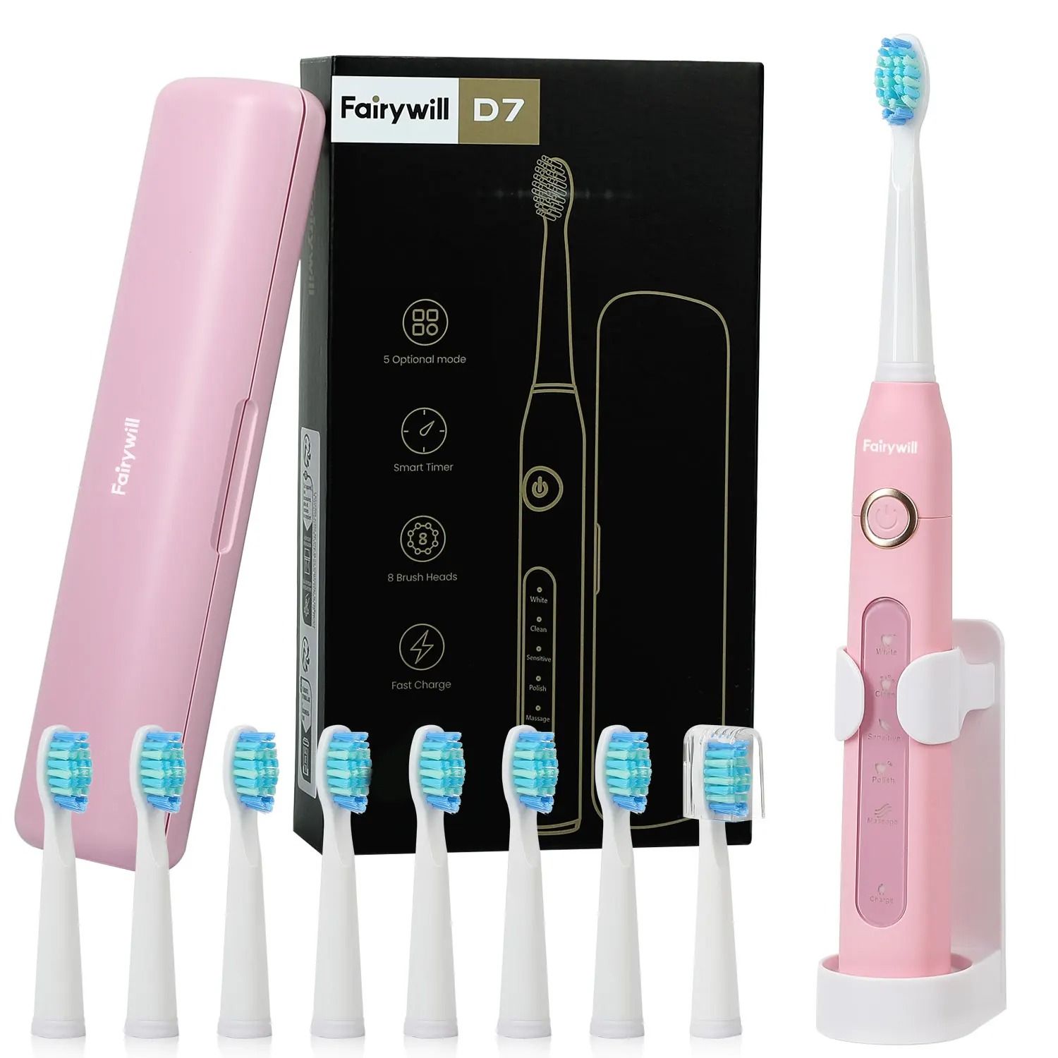 Electric Sonic Toothbrush Set with Travel Case and 10 Brush Heads