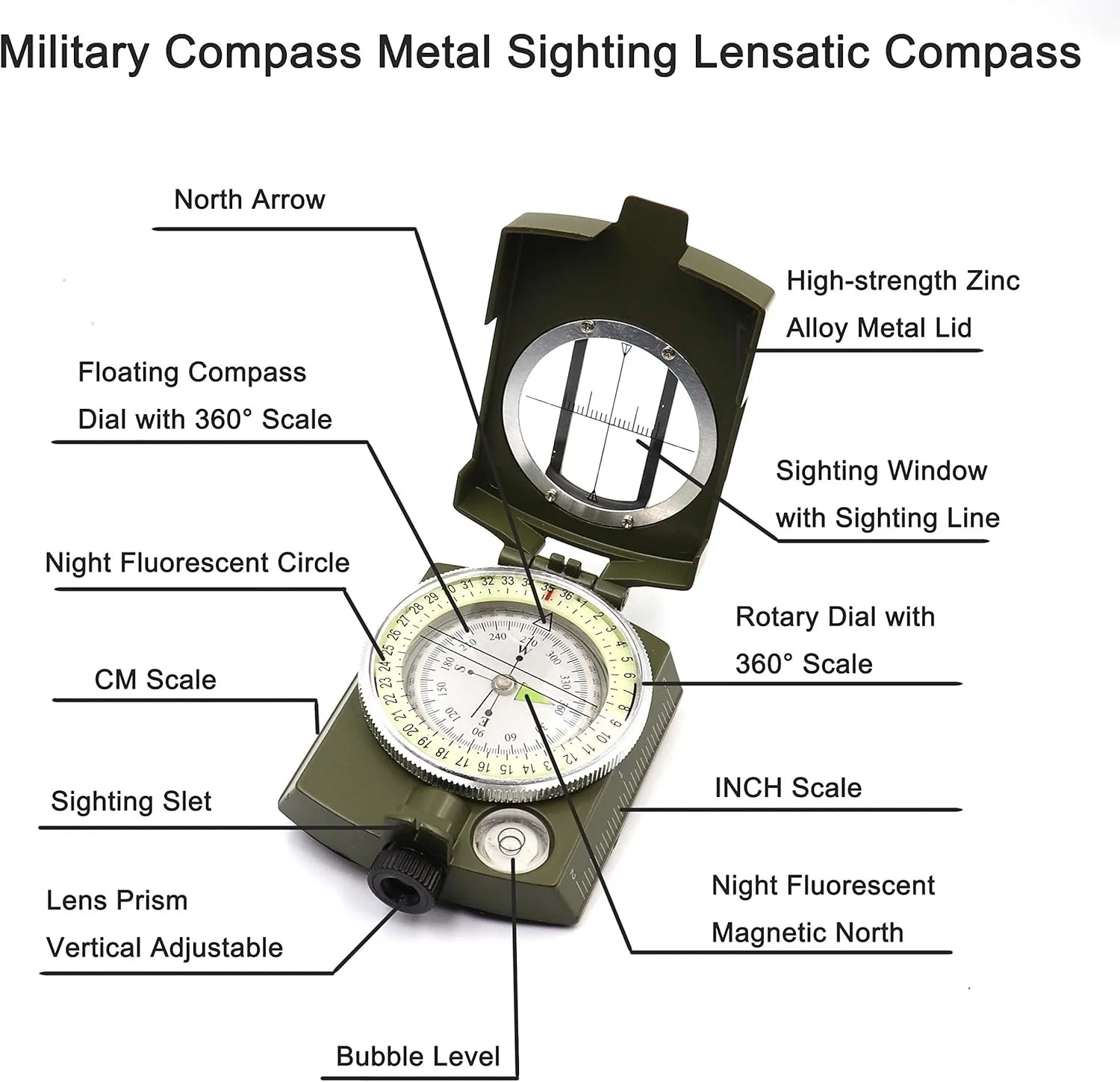 Precision Tactical Survival Compass Waterproof Military Lensatic Navigation Tool