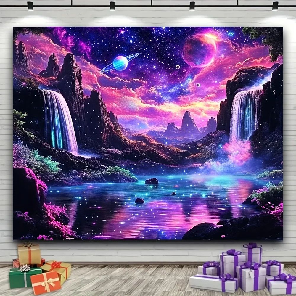 Glowing Starry Sky Tapestry with LED Effect – Fantasy Galaxy Wall Hanging for Dreamy Room Decor
