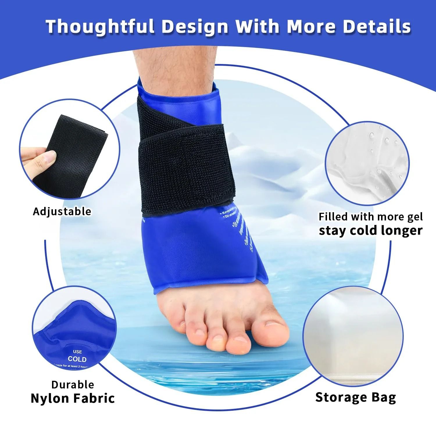 Reusable Ankle Ice Pack Wrap Cold Therapy Support