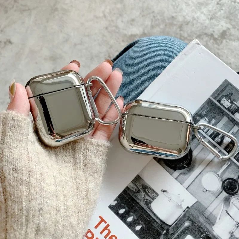 MirrorShield Electroplated Silver AirPods Protective Case with Hook