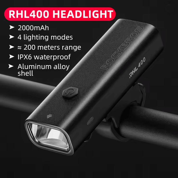 ROCKBROS 600 Lumens USB C Rechargeable Bike Headlight Waterproof LED Cycling Front Lamp
