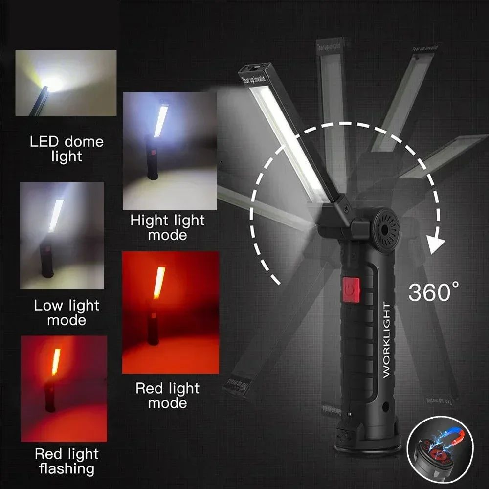 USB Rechargeable Dimmable COB LED Work Light with Magnet and Hook