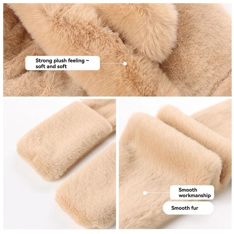 Winter Warm Plush Fleece Bear Ear Hooded Cap Scarf Gloves Set