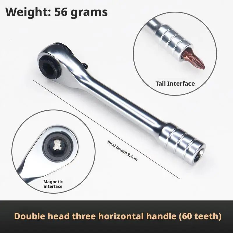 Compact 1/4 inch mini ratchet wrench with 72 tooth ratchet wrench drive, magnetic bit holder, reversible switch