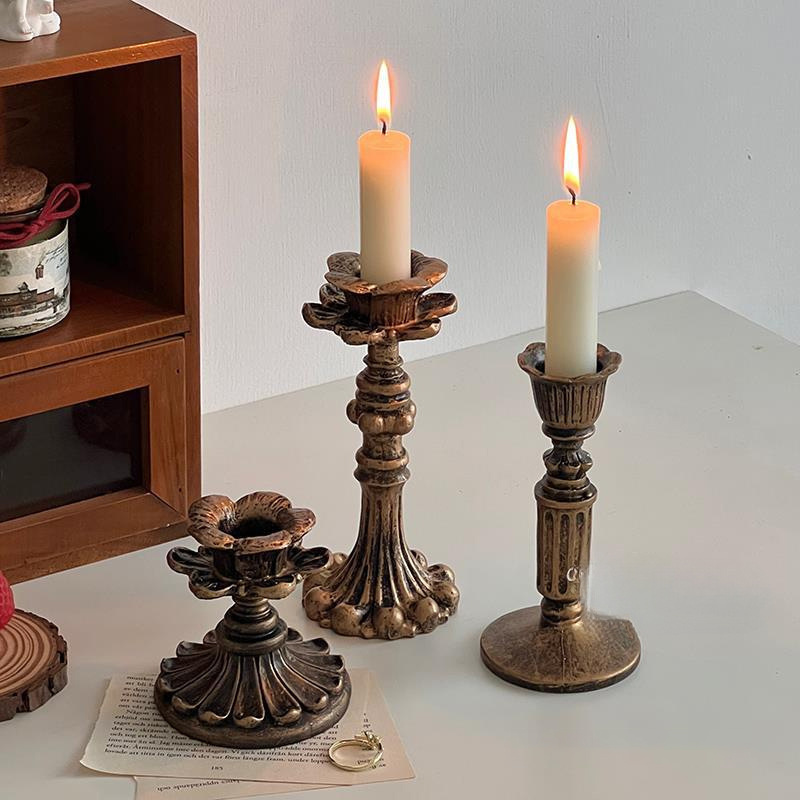 Antique Bronze Finish Resin Candle Holders Vintage Taper Candle Sticks for Wedding Dinner Party Table Centerpiece Decor