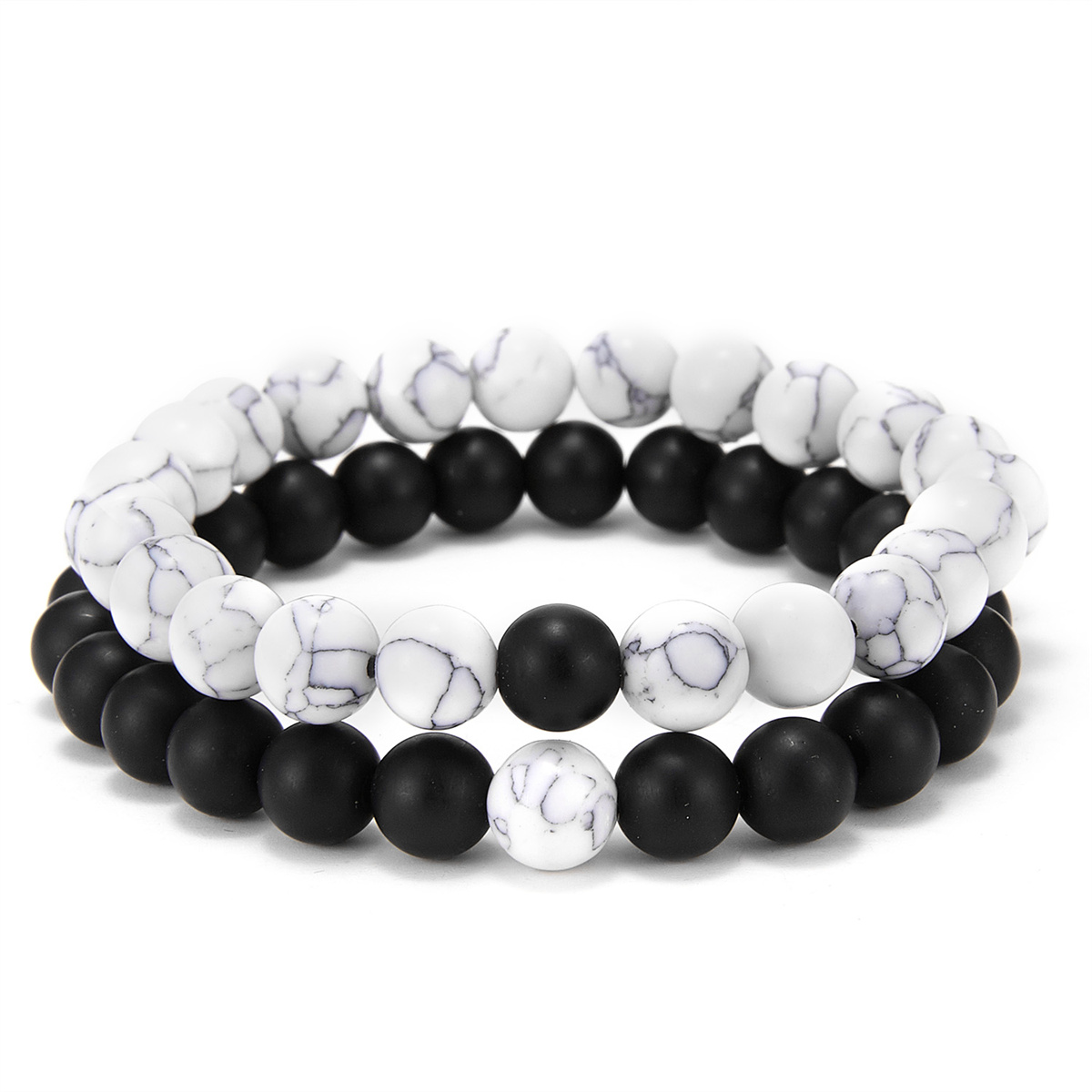 Yoga Bracelets for Men Women Lava Stone Tiger Eye Beaded Couple Distance Black White Elastic Rope Jewelry Gifts